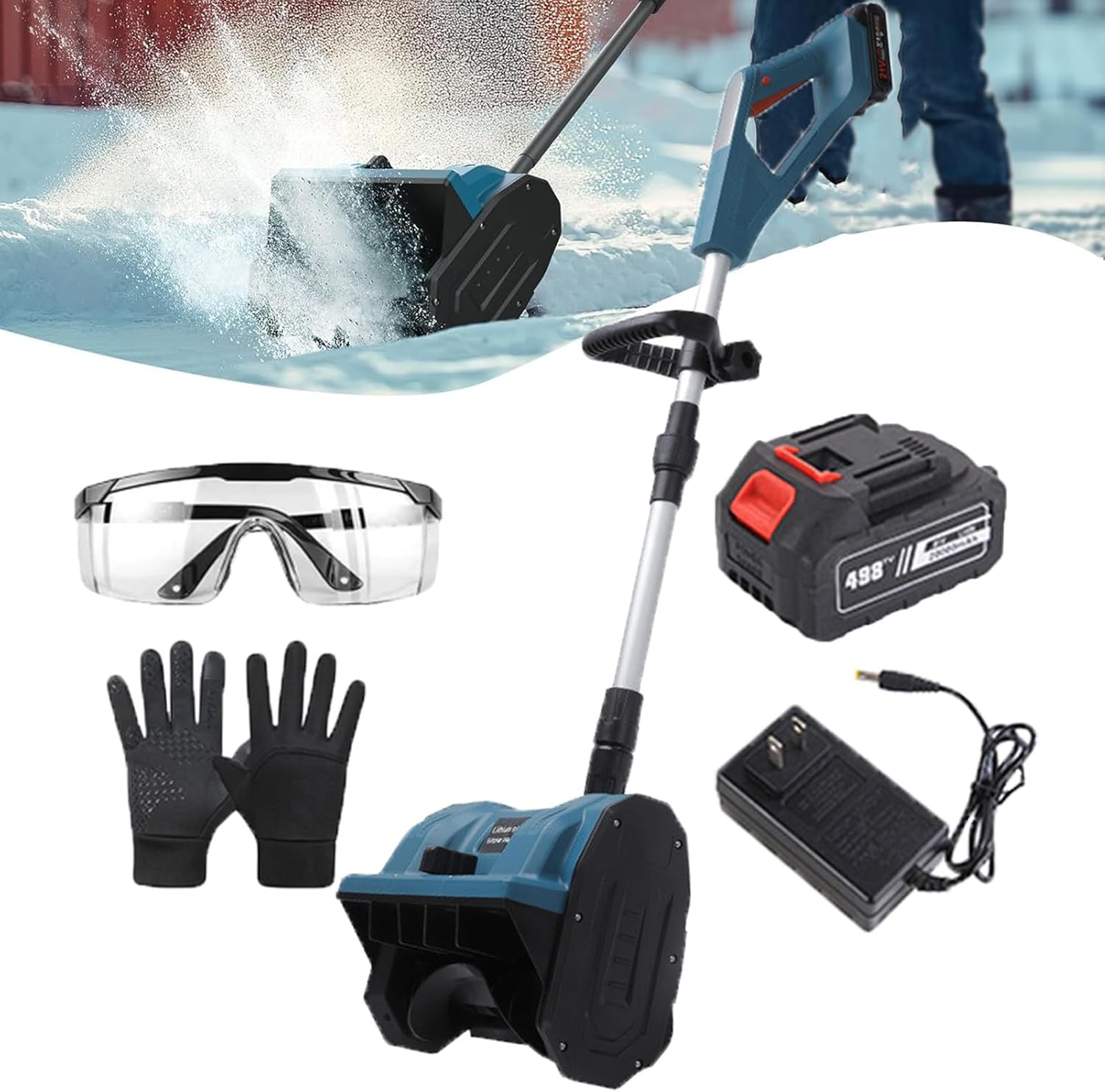 Electric Snow Shovel, Cordless Snow Blower, 26ft Throwing Distance with 3000mAH Battery and Charger for Snow Removal,Blue-1Battery