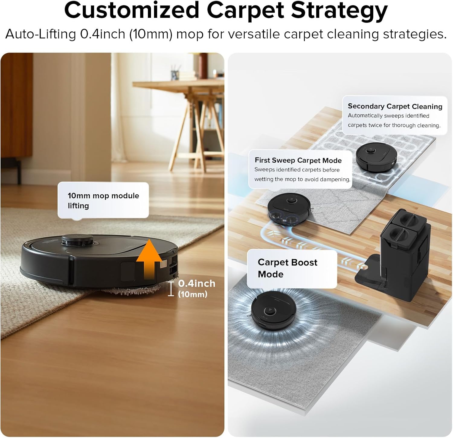 roborock Qrevo Plus Robot Vacuum and Mop with FlexiArm Design Edge Mopping, Auto Mop Washing & Drying, Reactive Tech Obstacle Avoidance, 7,000 Pa Suction, Black (Renewed)