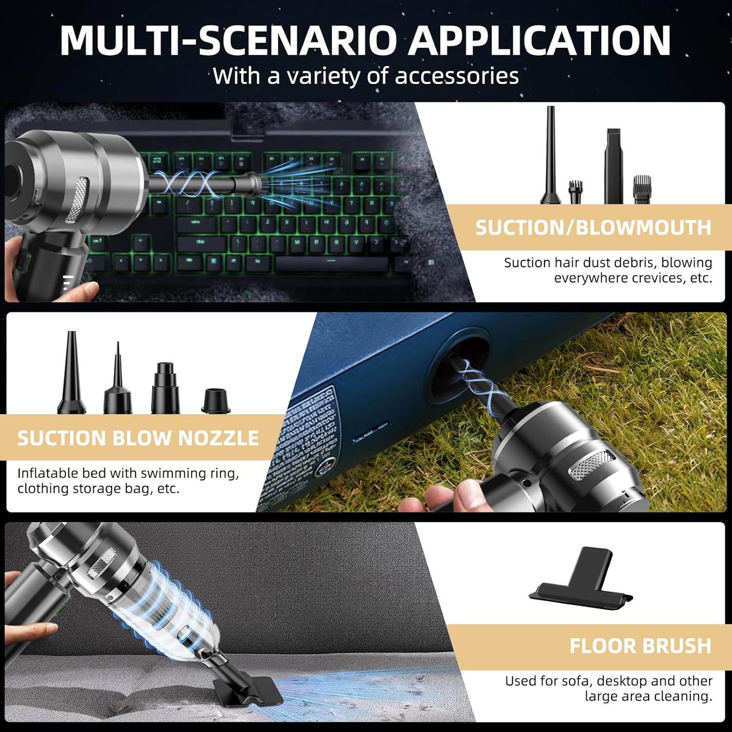 Handheld Vacuum Cordless, 28000Pa Brushless Motor Car Vacuum Portable Cordless, 3 Speed Mini Vacuum Cleaner for Cars, Offices, Homes, and Pet Hair, Dark Gray