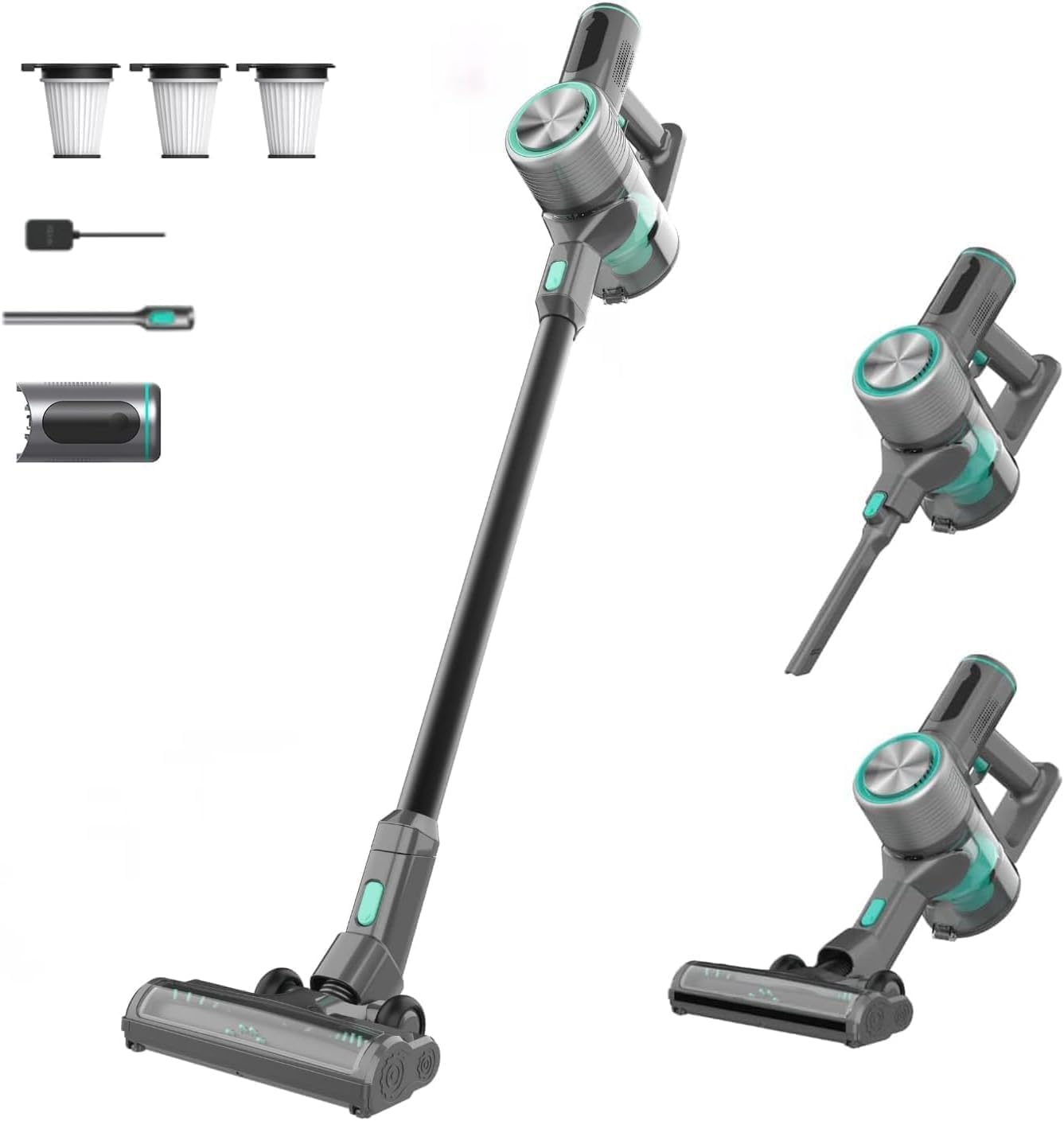 WYZE Cordless Vacuum S, 20KPa Powerful Suction, Lightweight Stick Vacuum with 300W Brushless Motor, 40-Min Runtime, HEPA Filter (3-Pack), Ideal for Hard Floors, Carpets & Pet Hair