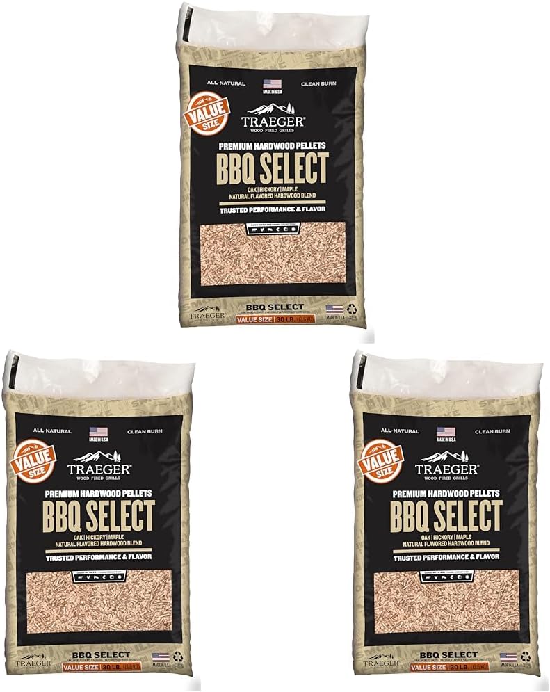 Traeger Grills BBQ Select 100% All-Natural Wood Pellets for Smokers and Pellet Grills, BBQ, Bake, Roast, and Grill, 30 lb. Bag (Pack of 3)