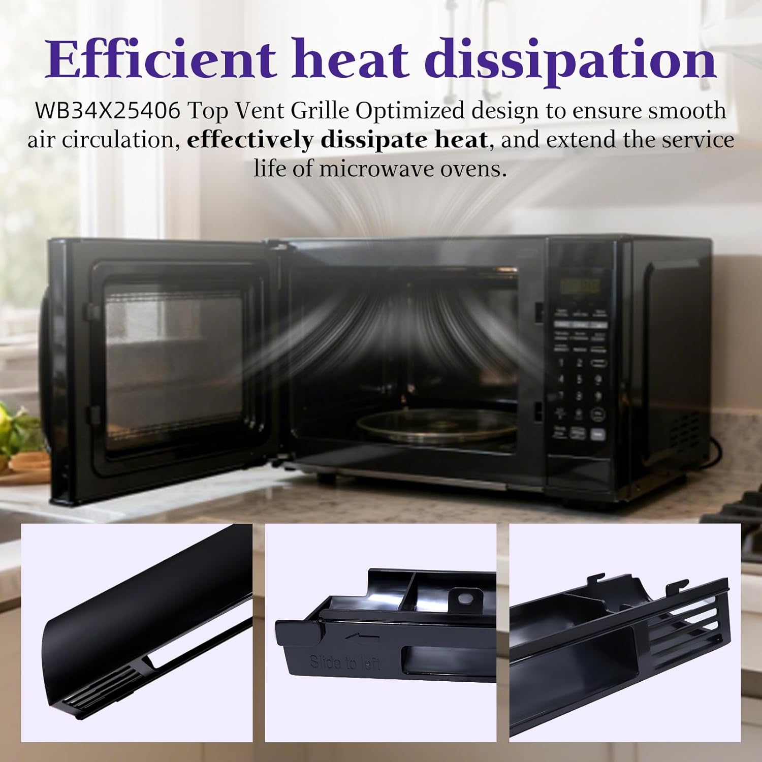 WB34X25406 Microwave Vent Grille, WB34X25406 Top Vent Grille, WB34X25406 Microwave Vent Kit Compatible with GE Replaces JVM3162RJ1SS, JNM3163DJ1BB, JNM3163RJ1SS, JNM3184DP8BB