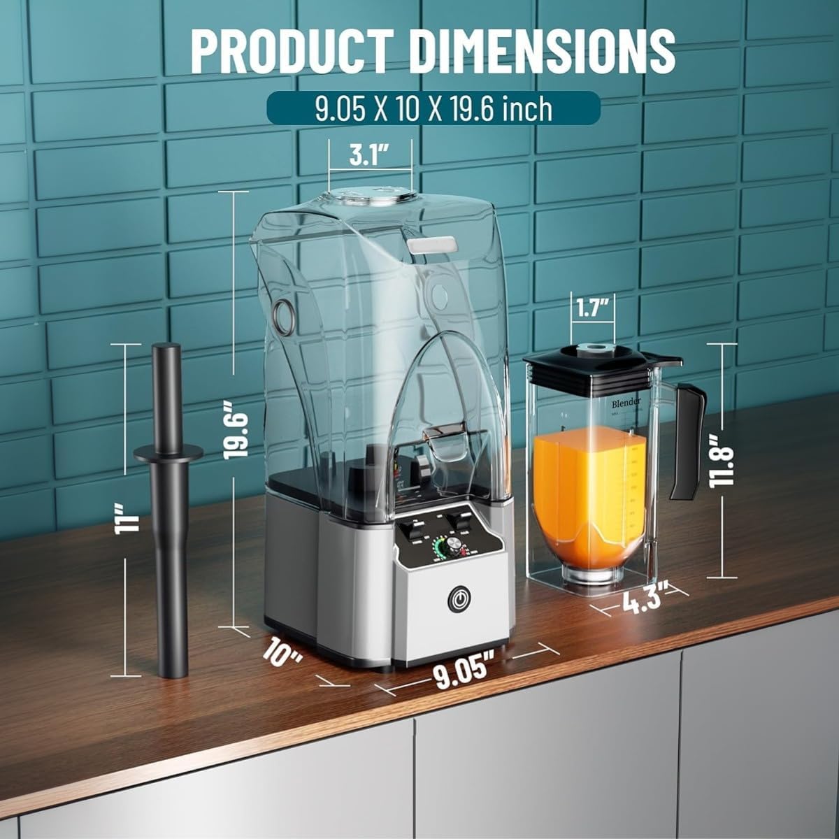 Commercial Professional Blender With Shield Quiet Sound Enclosure 2200W Industries Strong and Quiet Professional-Grade Power, Self-Cleaning, Silver