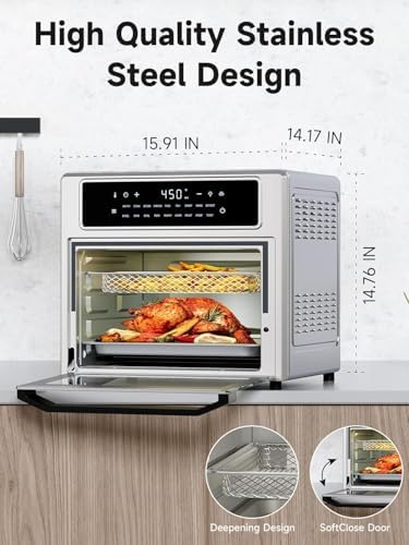 Kitchen Elite Air Fryer Toaster Oven Combo, 26.4 Qt Convection Oven Countertop, 18-in-1, Stainless Steel Large Airfryer, 4 Zone with Accessories, Digital Full Touch Screen, Easy to Clean