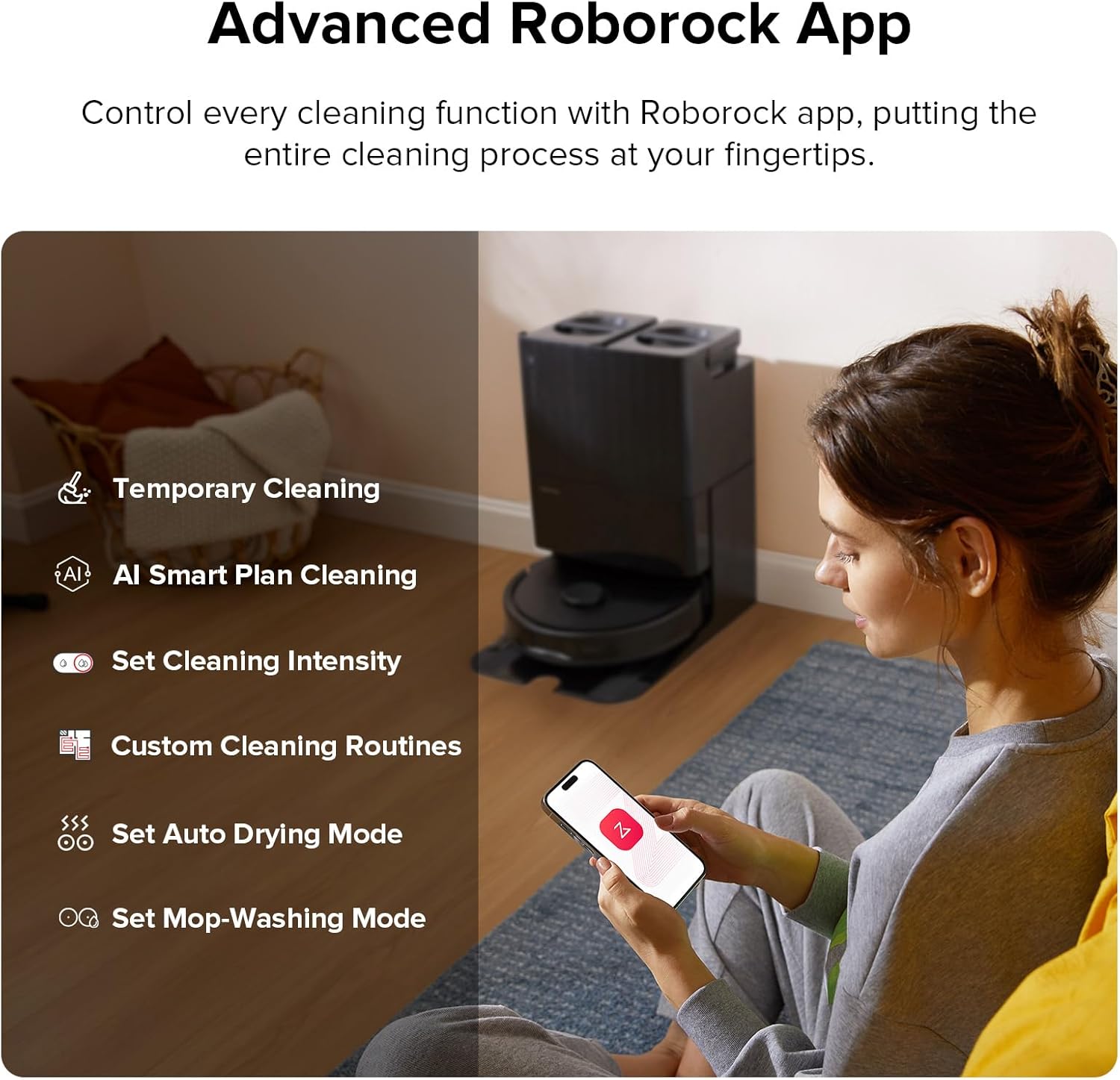 roborock Qrevo Plus Robot Vacuum and Mop with FlexiArm Design Edge Mopping, Auto Mop Washing & Drying, Reactive Tech Obstacle Avoidance, 7,000 Pa Suction, Black (Renewed)