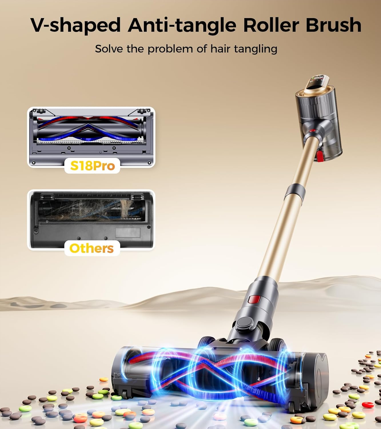 RENDOW Cordless Vacuum Cleaner, 550W 45Kpa Stick Vacuum, 65Mins Vacuum Cleaners for Home with LED Display, Self-Standing Anti-Tangle Lightweight Vacuum Cordless for Carpet Hardwood Floor