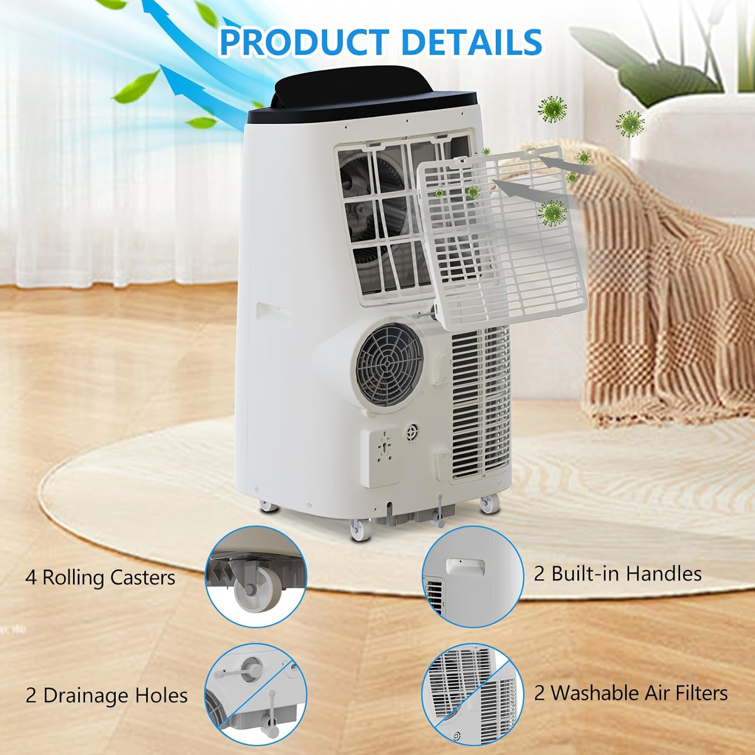 Portable Air Conditioners, Smart Portable Ac with Remote Control, Built-In Cool, Dehumidifier, 3 Speed, 50 DB Quiet, 14000 BTU for Rooms Up to 700 Sq. Ft., Ac Unit for Room Camping Car Office