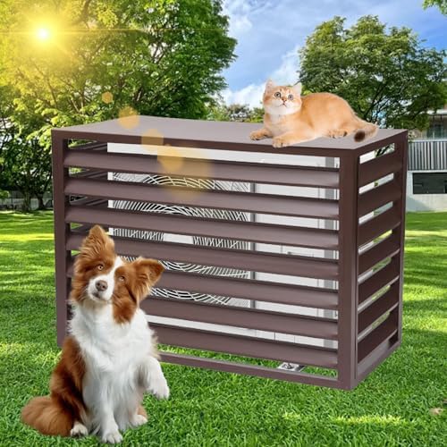 Air Conditioner Cover for Outside Unit, Aluminum Air Conditioner Cover, for Outdoor Privacy, Noise Reduction, Theft Prevention(Brown,110cm)