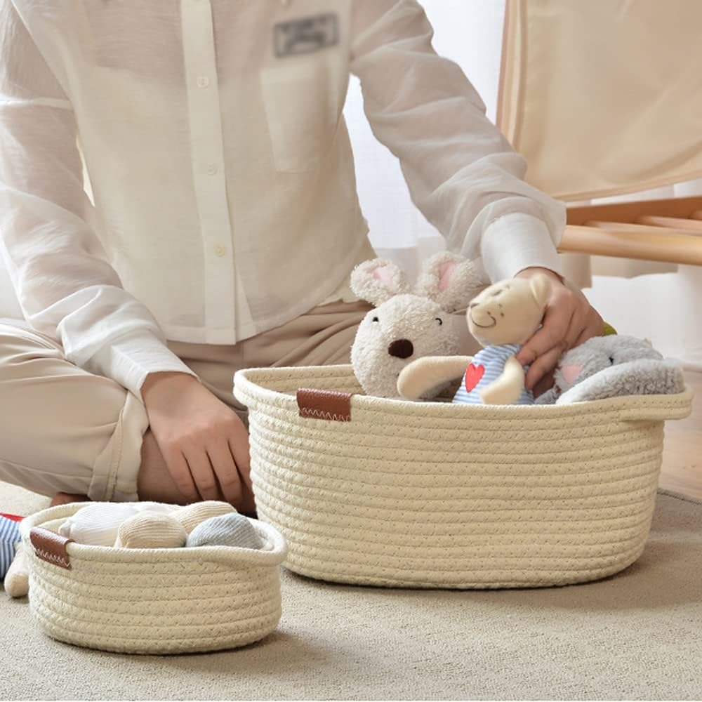 INLIMA Appliance Shelf for Kitchen Cotton Storage Basket, Woven Fabric, Small Basket With Handle, Cute Desktop Storage Basket, Sundries Storage Basket，size：20 * 14.5 * 7.5cm(s) (Size : Large)