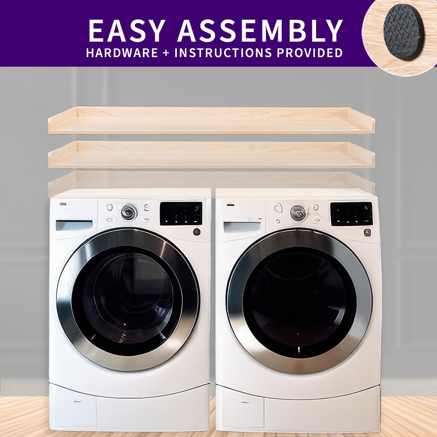 Life Finds 54 inch Washer Dryer Countertop with Safety Ledge for Laundry Room Organization, Light Wood, LF-WDCT1C