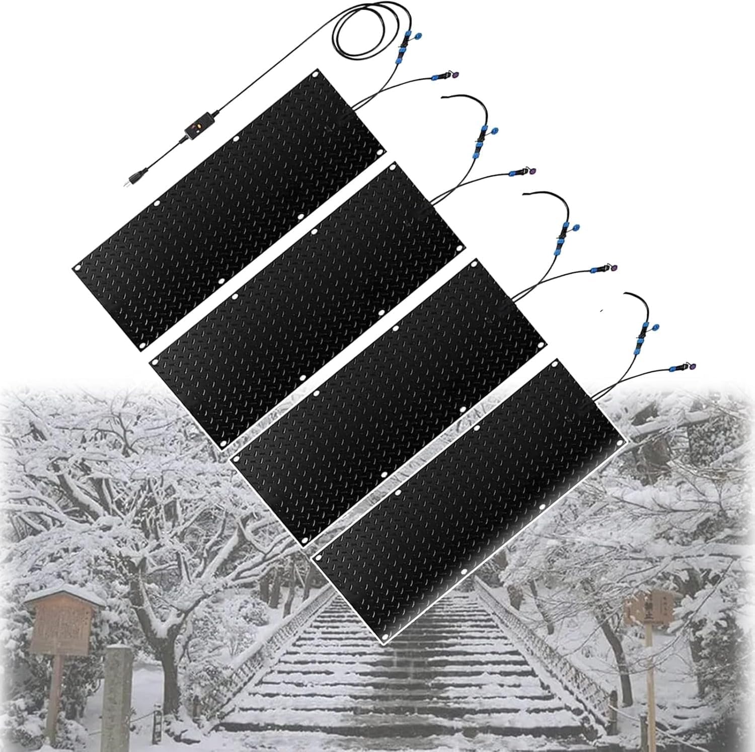 Snow melt pad Pavement Heating Non-Slip ice melt pad, Suitable for Winter Outdoor Steps, driveways, walkways, doorways Snow melt(4Pcs,10x48in/(25.4x120cm))