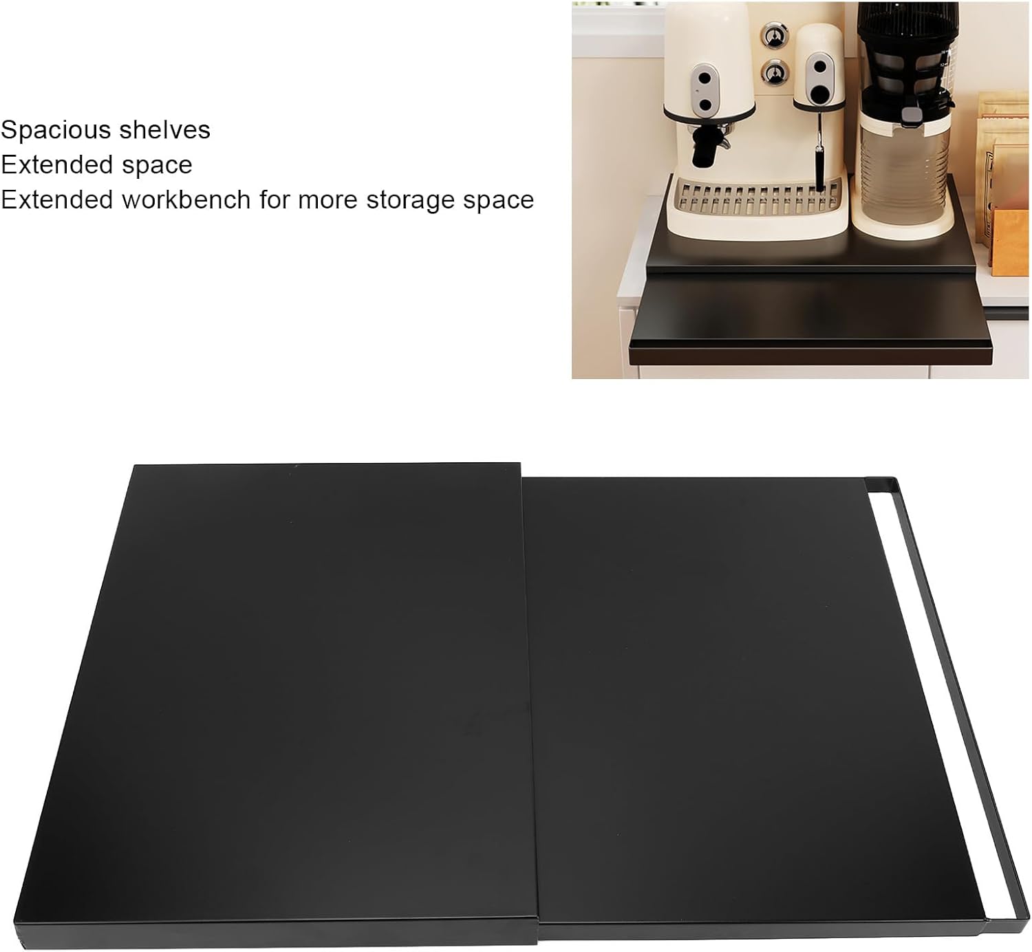 Microwave Oven Sliding Tray, Pull Out Countertop Storage Shelf Organizer with Slide Drawer Carbon Steel Appliance Stand for Kitchen Space Saving (Black)