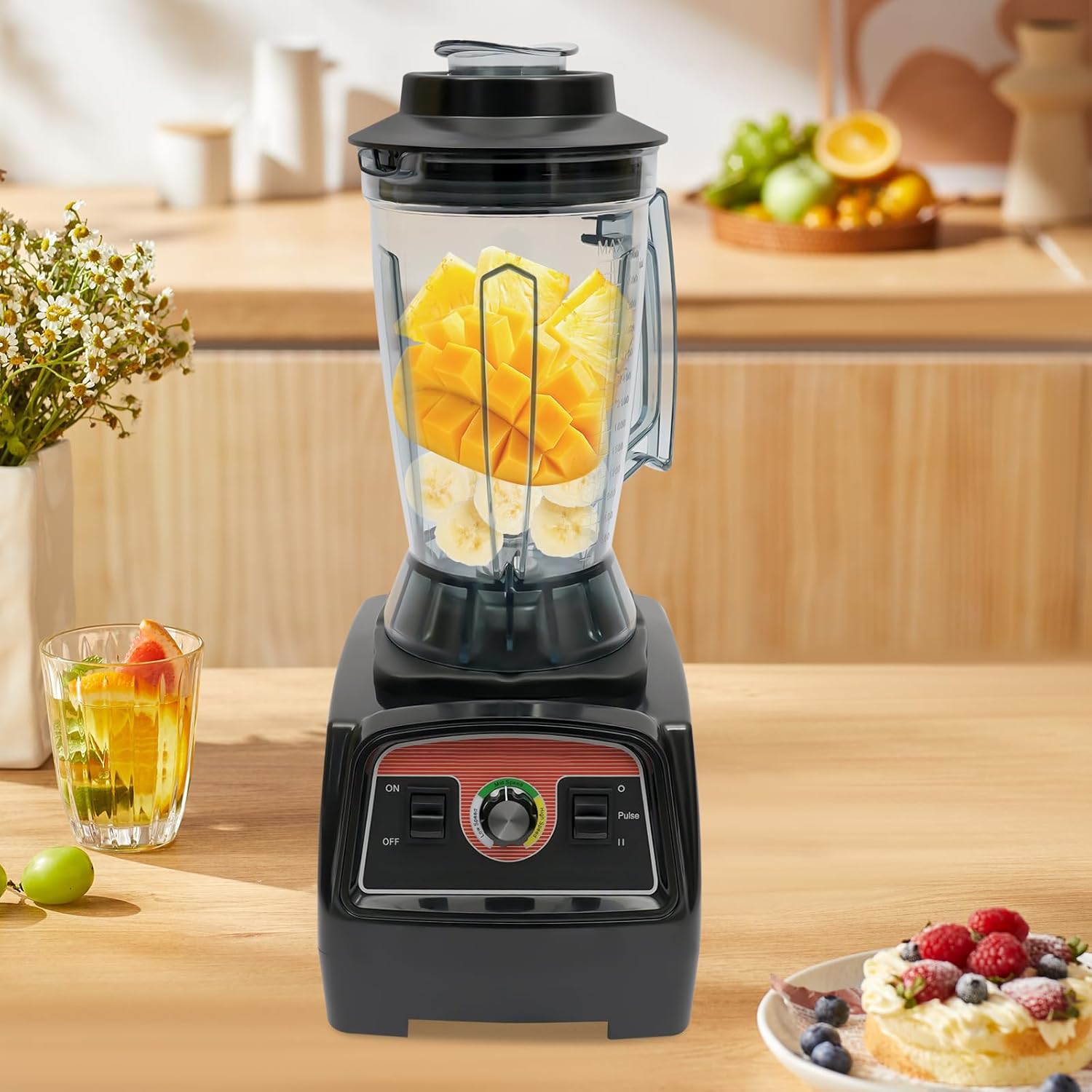 Commercial Blender Heavy-Duty Smoothie Blenders 3.3HP 2800W Power Juicer Food Process Adjustable Speed Blender Mixer for Smoothies, Ice Crush, Frozen Drinks