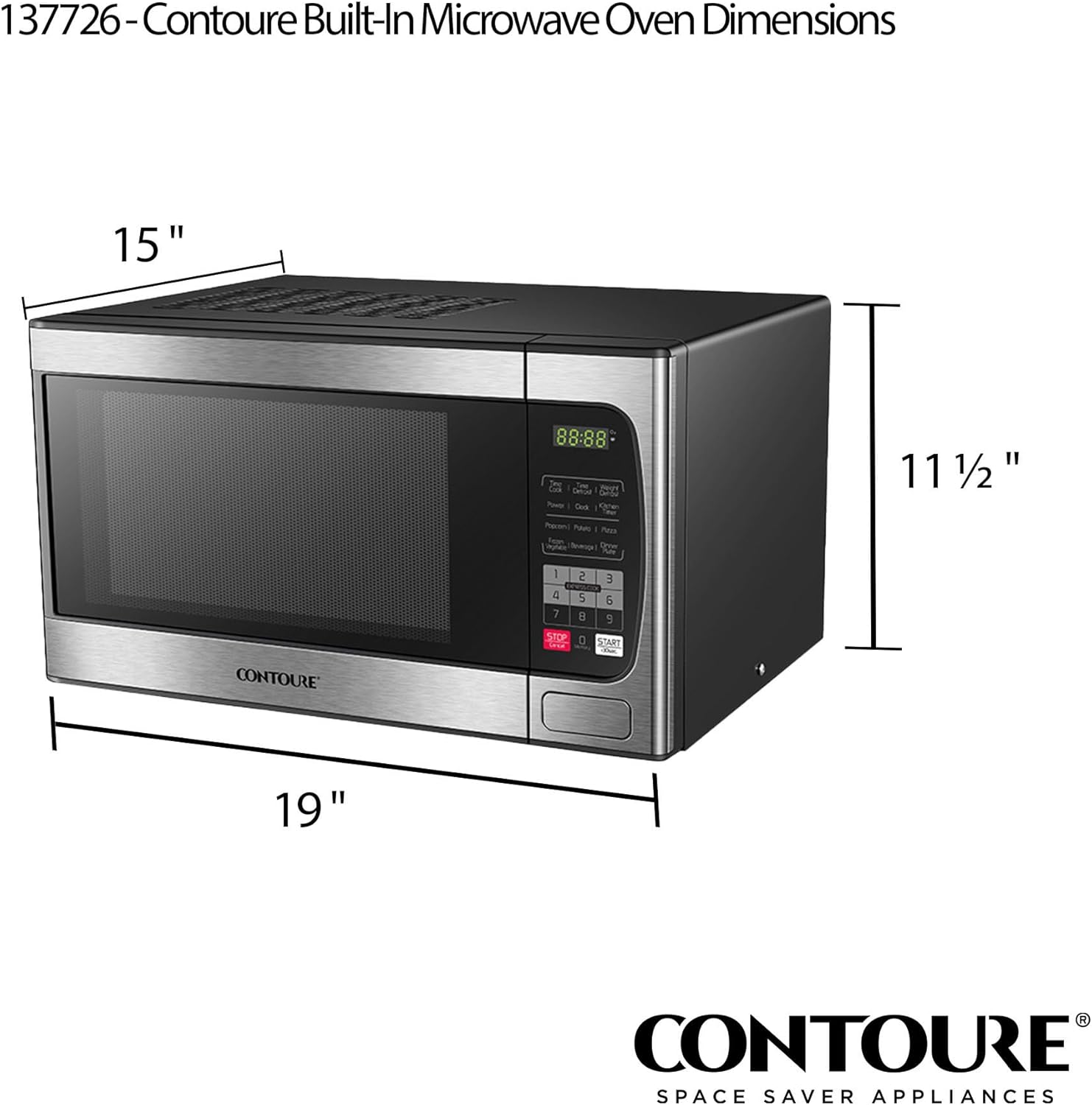 RV Built-In Microwave Oven | Stainless Steel Finish | 900W | 10 Power Levels | Easy-Clean Interior | LED Display | RV-950S