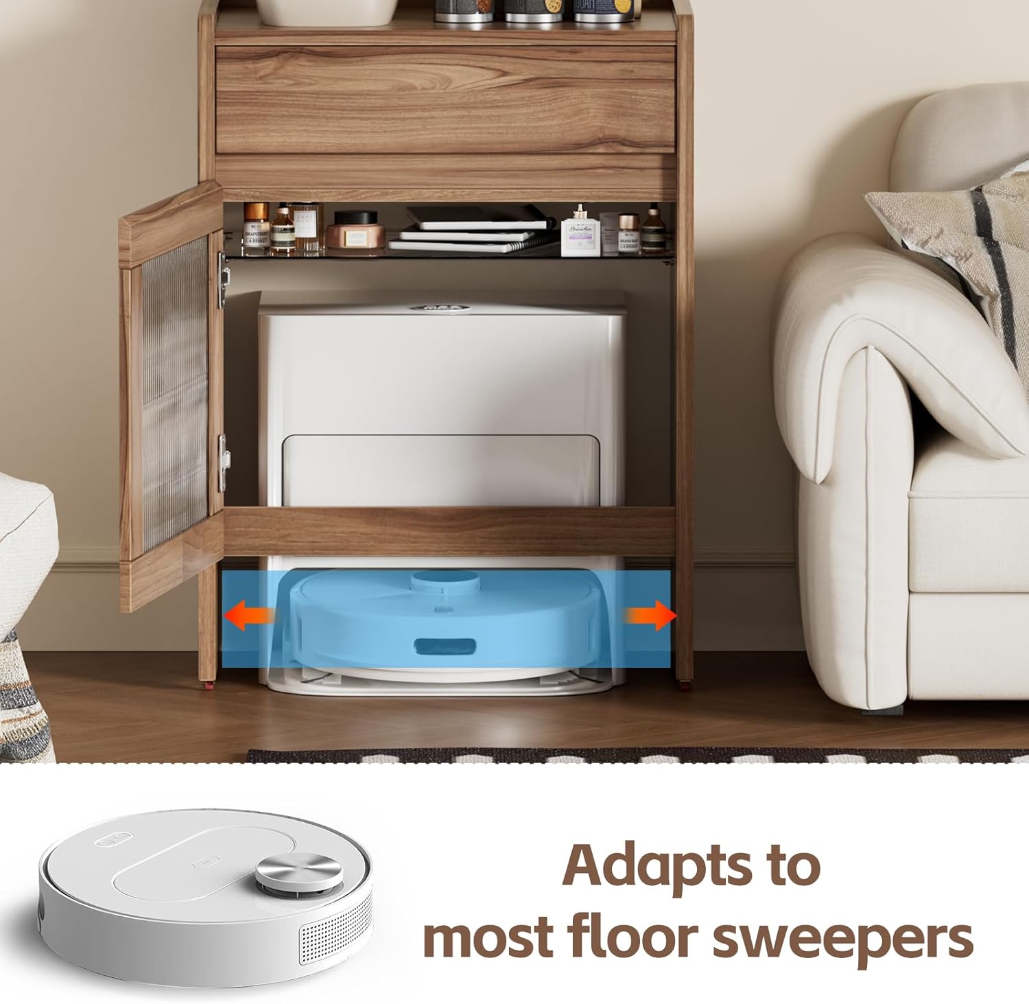 PAKASEPT Mobile Robot Vacuum Storage Cabinet Side Table, Multi Tier End Cabinet with Wheels for Living Room Kitchen