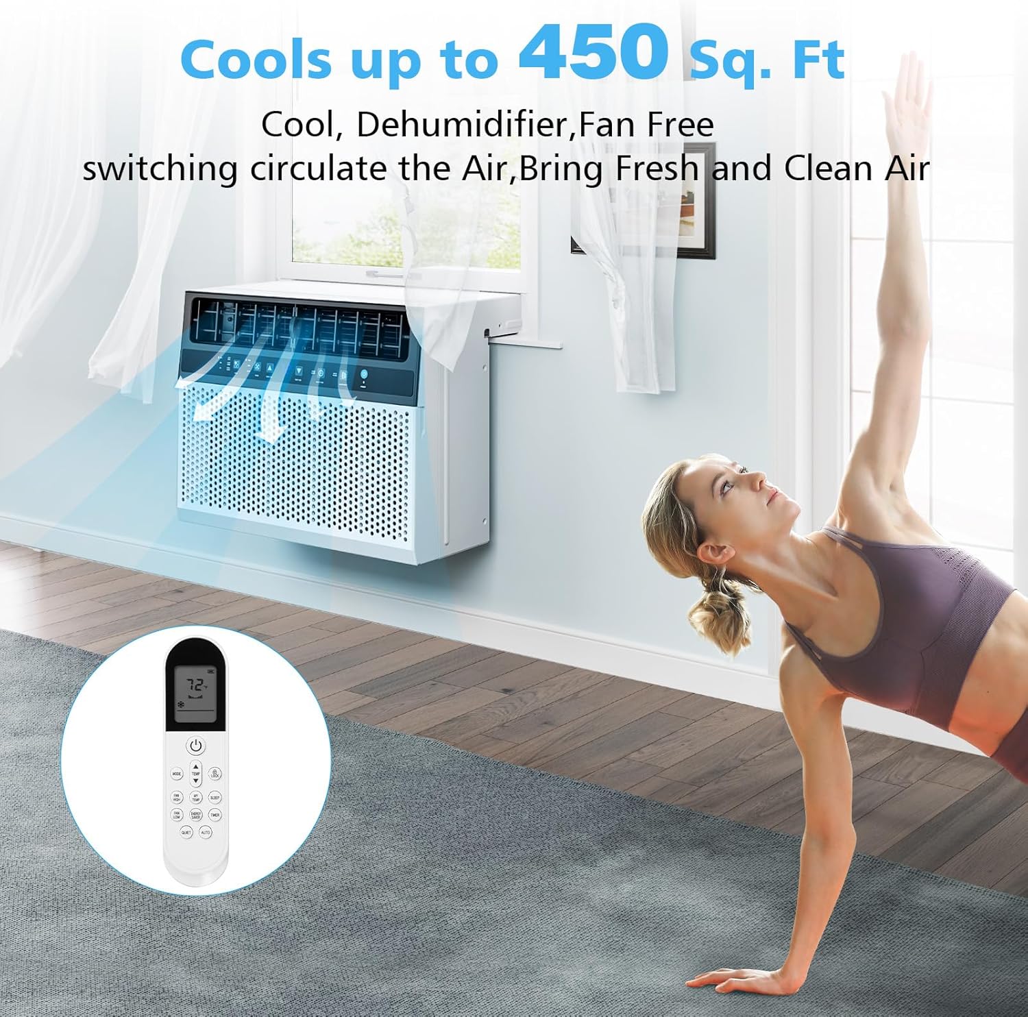 Joy Pebble Window Air Conditioner 10000 BTU, 3 in 1 Ac Window Unit for Room Cools up to 450 Sq.Ft,Dehumidifier&Fan with Energy Saving mode,3 Fan Speeds& Quiet Operation