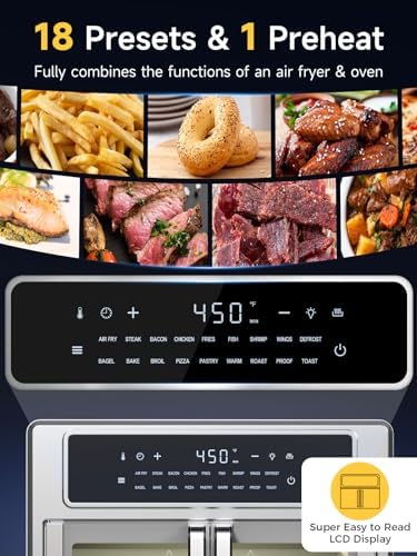 Kitchen Elite®Air Fryer French Door Oven,26.4 Qt Easy Cleanup & Use Large Countertop Toaster Oven Combo,18 Presets & 1 Preheat & 1 Light,Multi-Layer Cooking,4 Accessories,Stainless Steel