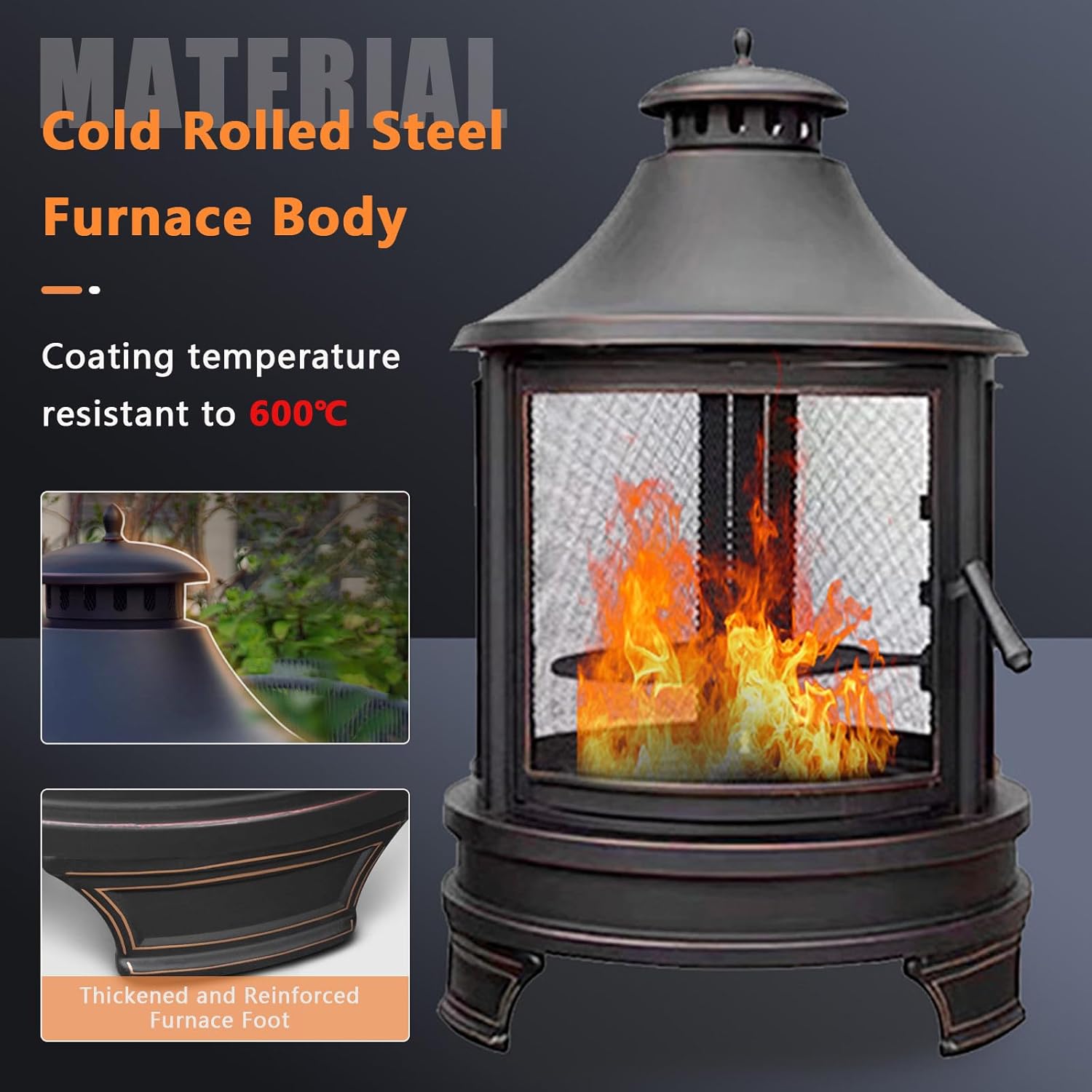 2 in 1 Fire Pit for Outdoor, Wood Burning Fire Pit & Metal Chiminea Fireplaces with Spark Screen Doors & Grill Grate, for Outside Patio Garden Backyard Bonfire Party