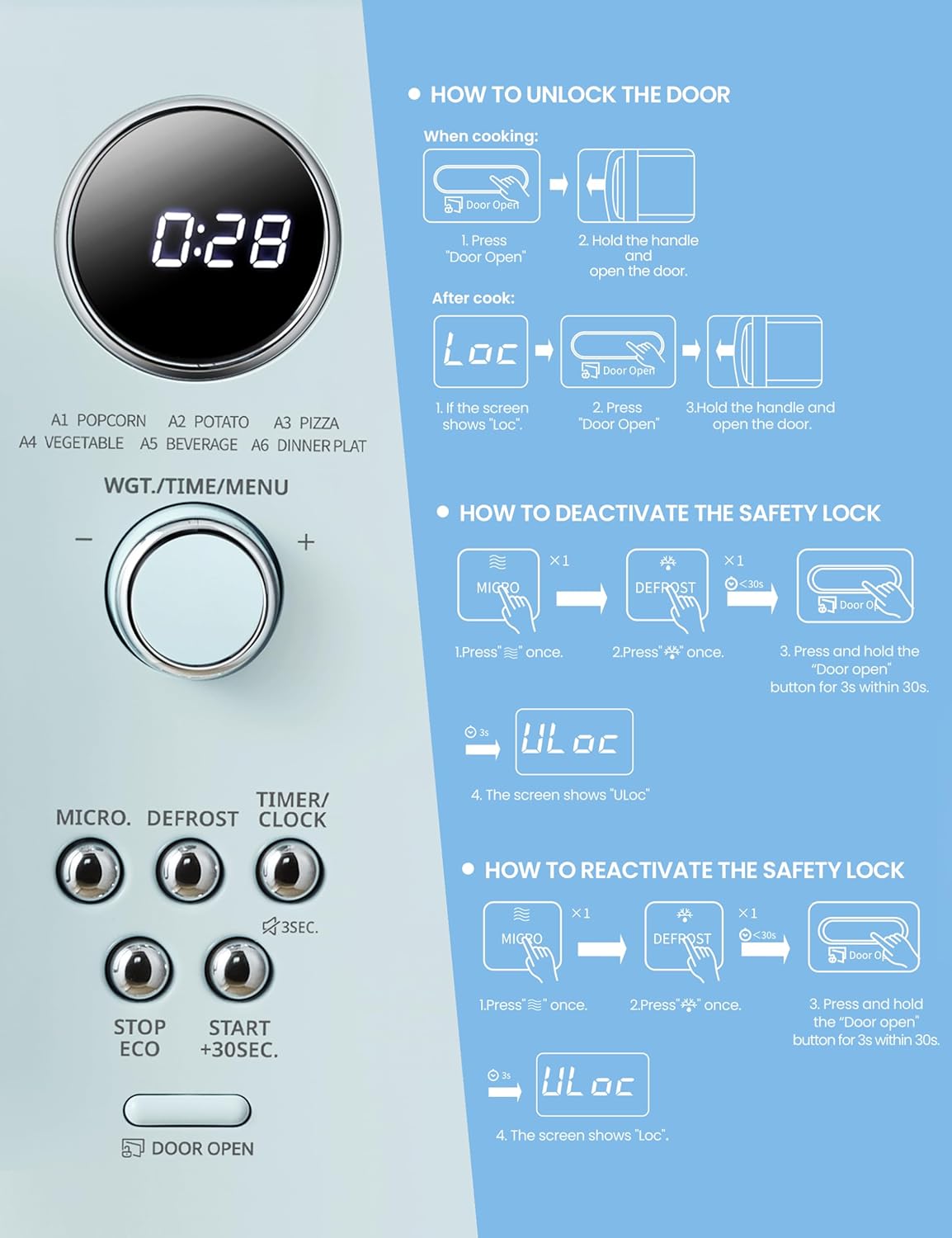 COMFEE' Retro Microwave Oven, Small Microwave with 6 Auto Menus, 0.9 cu.ft Countertop Compact Microwave with Multi-stage Cooking, Mute Function, LED digital, Green/900W, CMO-MMP02AA(GN)