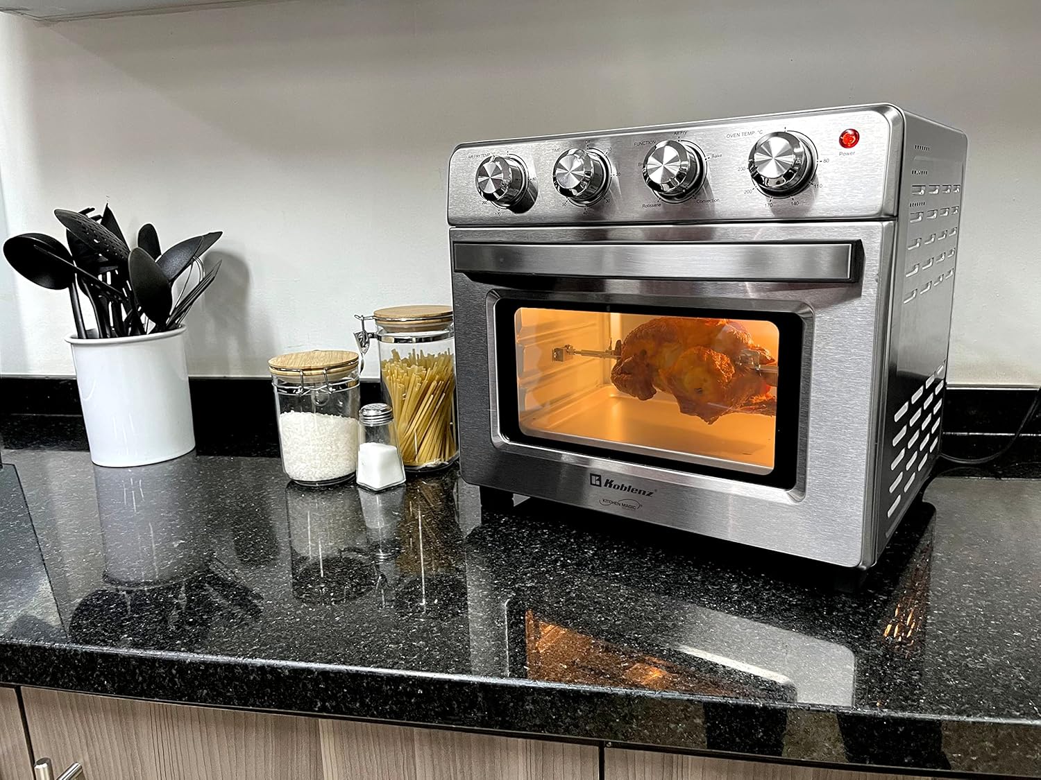 Air Fryer Toaster Smart Oven, 4-in-1 Kitchen Countertop Convection, 27-Quarts XL, 100°-500°F Temperature Controls, Top and Bottom Heater, Adjustments Brushed Stainless Steel Look