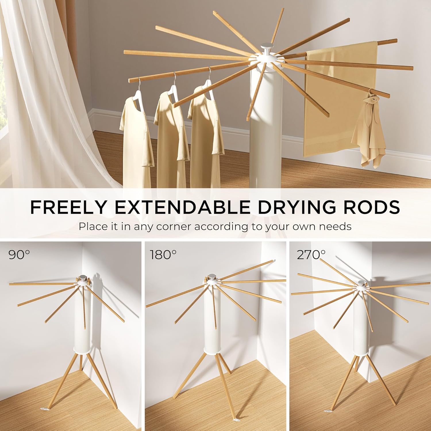 Tripod Clothes Drying Rack, Garment Rack Portable and Foldable Space Saving Laundry Drying Rack - Dryer Rack Clothing Floor Folding Balcony Bedroom Household