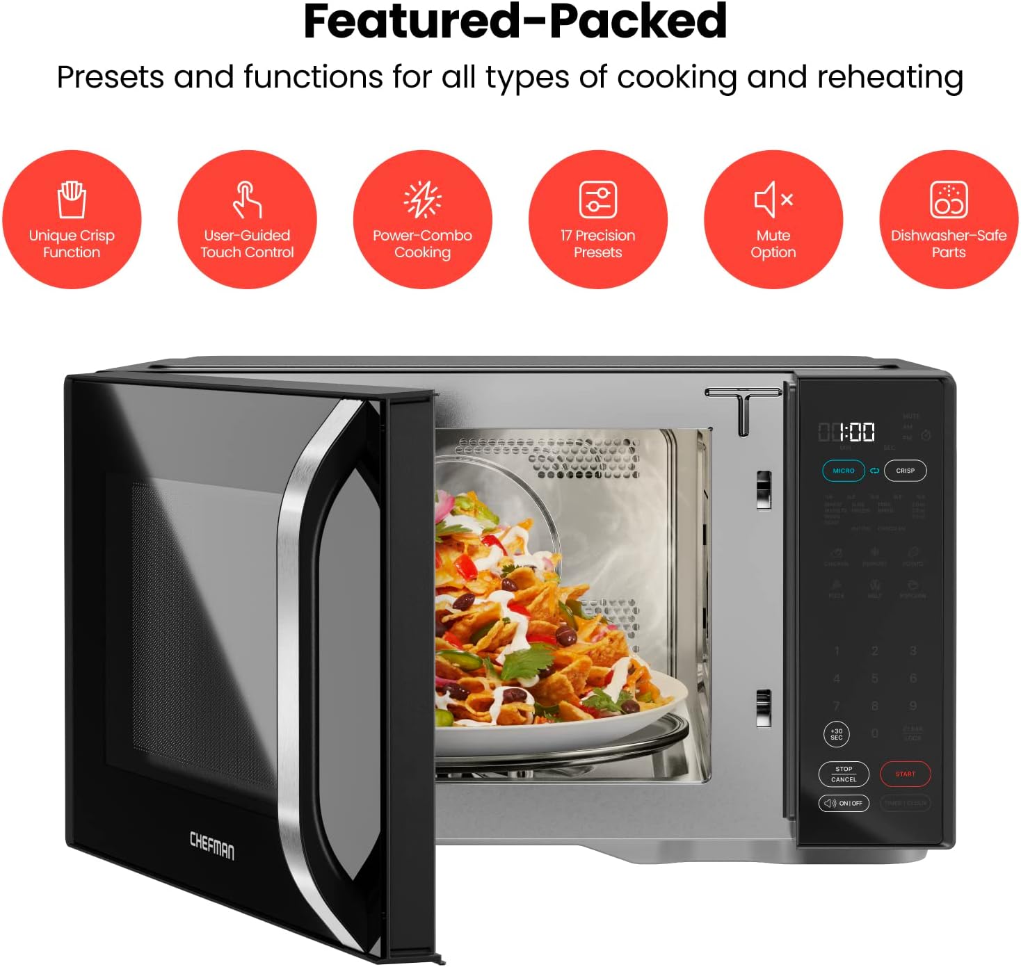 Chefman MicroCrisp Countertop Digital Microwave Oven, Unique 