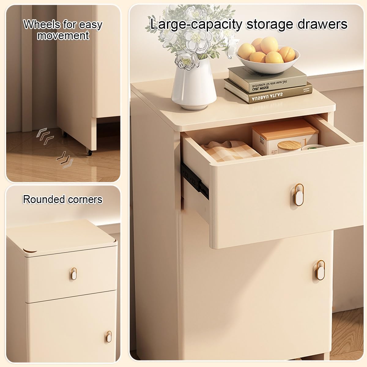 Robot Vacuum Storage Cabinet with Wheels, Vacuum Storage Cabinet, Storage Rack with Pull-Out Top for Water Change, for Living Room, Dining Room,Kitchen, Home Office(Natural)