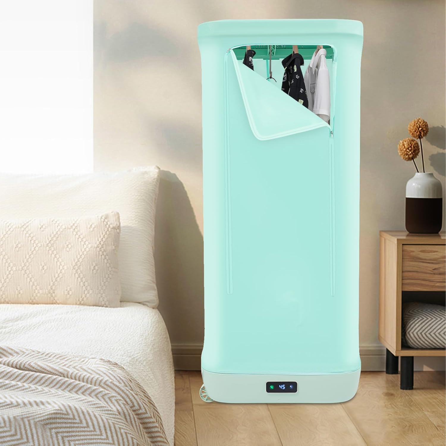 Folding Portable Clothes Dryer, 360° Hot Air Circulation Household Drying Dryer for Drying and Storaging Clothes, 20.47*14.17*49.6in Portable Clothes Dryer for Homes, Hotels, Dormitories, Light Green