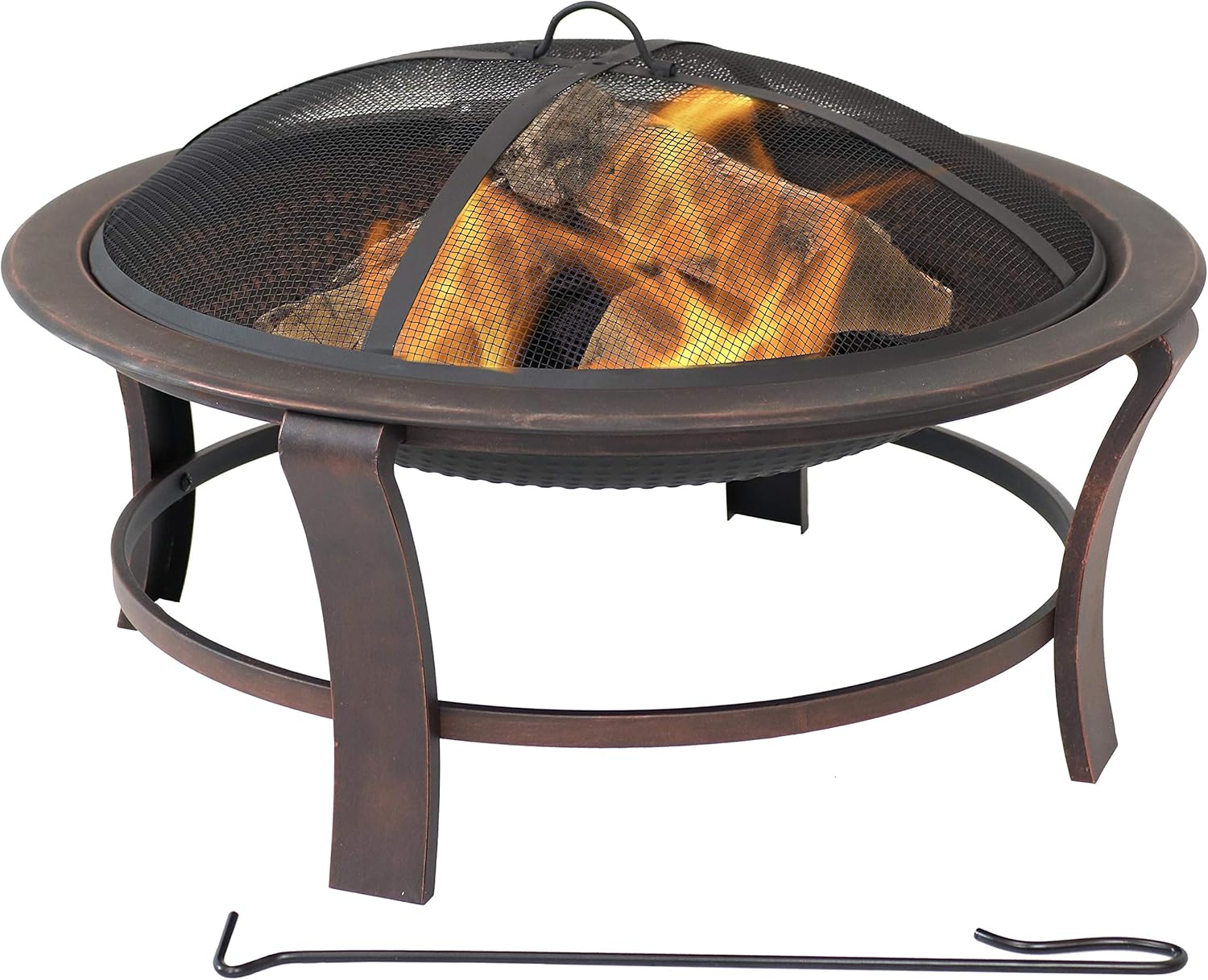 Sunnydaze 29-Inch Elevated Wood-Burning Fire Pit Bowl with Stand - Includes Spark Screen, Wood Grate, and Poker