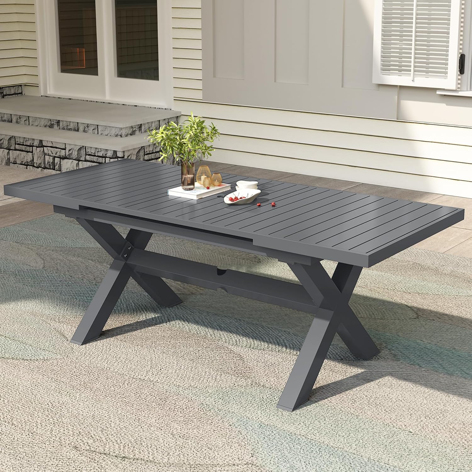 TWT Aluminum Expandable Dining Table for 8, 62.8