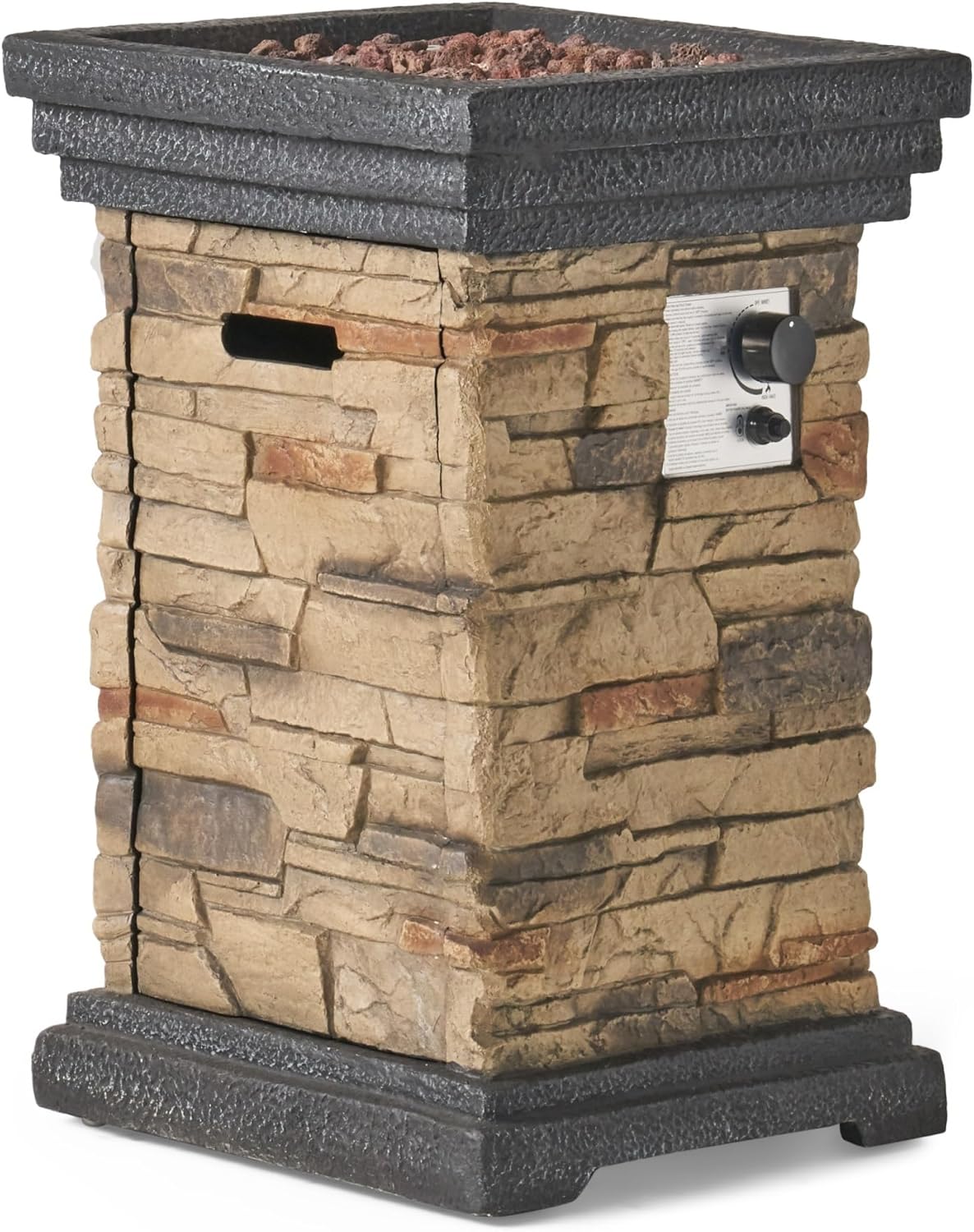 19.50'' Stone MGO Fire Column - Stylish Outdoor Fire Pit with Lava Rocks