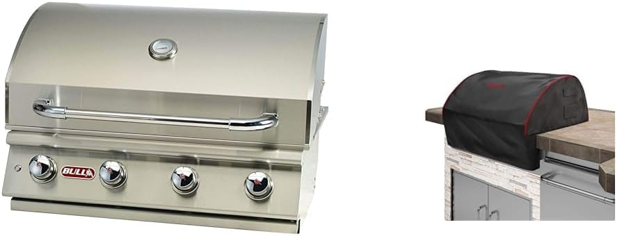 Bull Outdoor 87048 Lonestar Select 60K BTU 4 Burner 810in2 LP Gas Grill Head & 30in 45005 Grill Head Cover