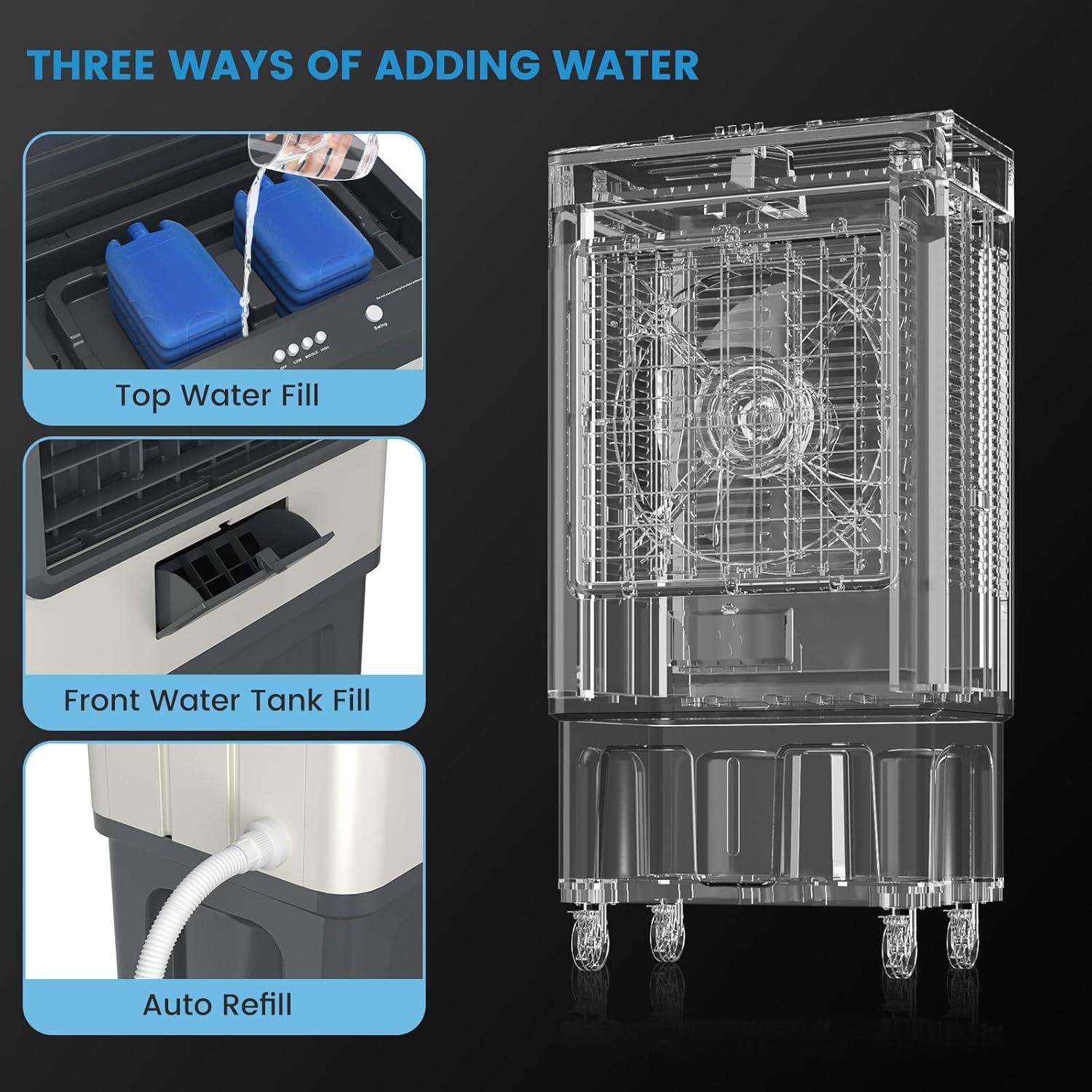 Zynkez 19Gal Large Swamp Cooler, 6500 CFM Evaporative Air Cooler for Outdoor with 3-Speed, 8 Ice Packs, 120° Oscillating Portable Swamp Cooler Air Conditioner for Garage, Patio, Yard, Factory