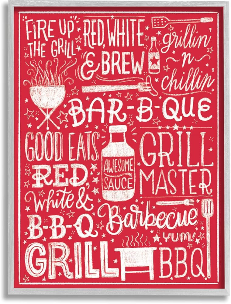 Stupell Industries Fire Up Grill Summer BBQ Phrases Red White