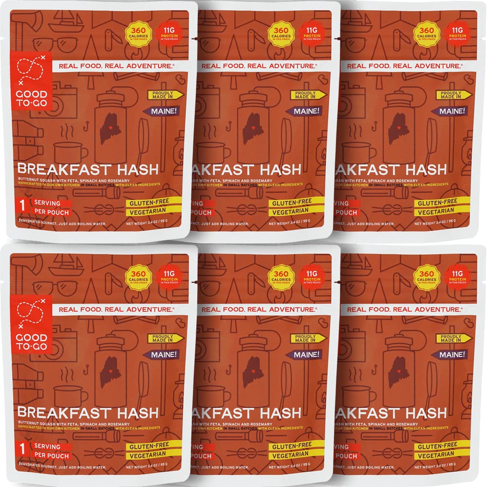 GOOD TO-GO Breakfast Hash (6-Pack of Single Servings) | Camping & Backpacking Food | Just Add Water Backpacking Meals | Good To-Go Dehydrated Meals Taste Better Than Freeze Dried Food