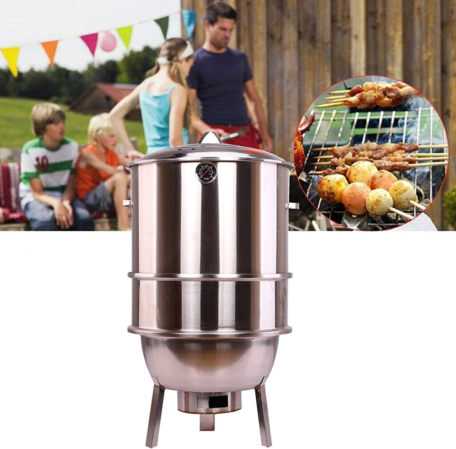 Safety Certification Large Barbecues Grills & Smokers Stainless Steel Charcoal Barbecues BBQ Grills Easy to Clean Combination Grill-Smokers for Camping Picnic Travel Garden Terrace Party
