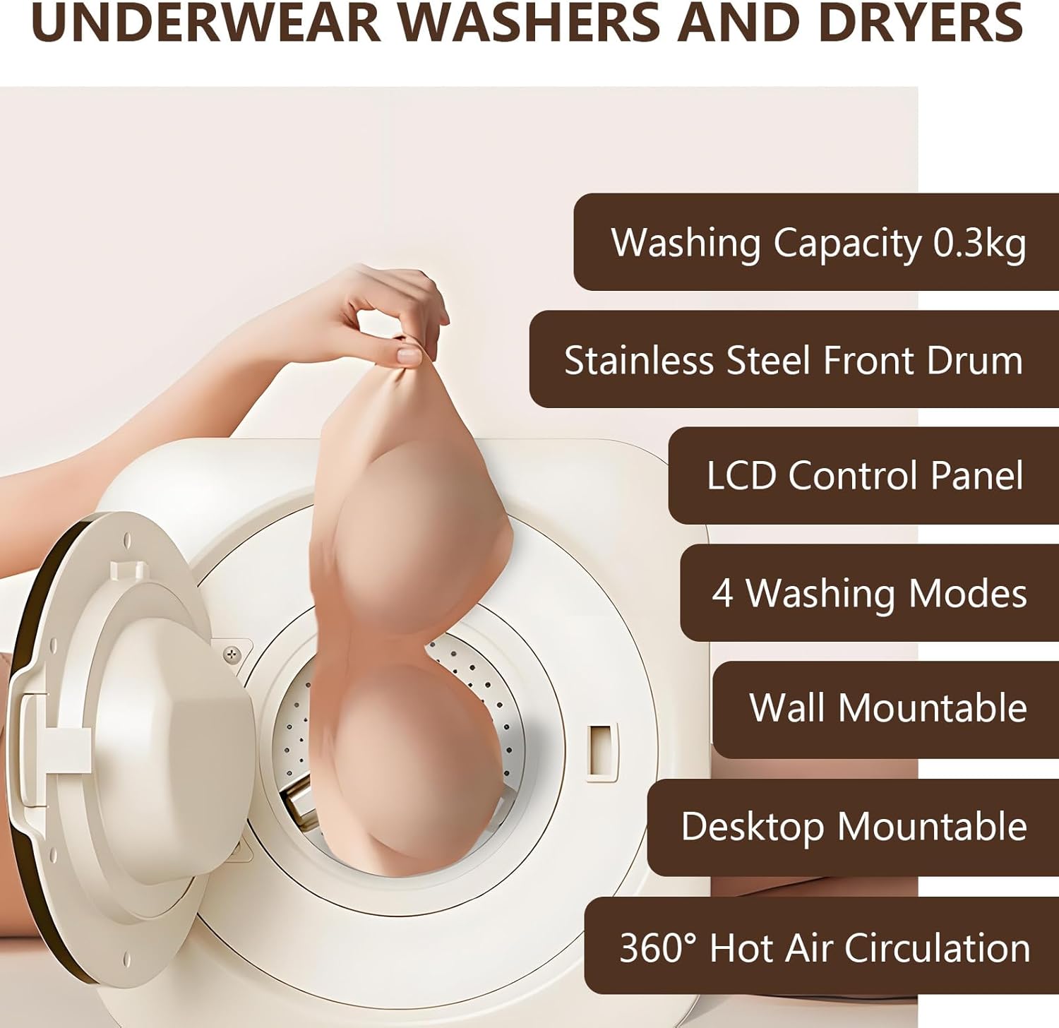 BANGBANGJI 2-in-1 Mini Portable Washer and Dryer Combo, 3.5L Compact Dryer, with LCD Control Panel, Washing Capacity 0.3kg for Small Items of Clothing, Underwear, and Socks Desktop