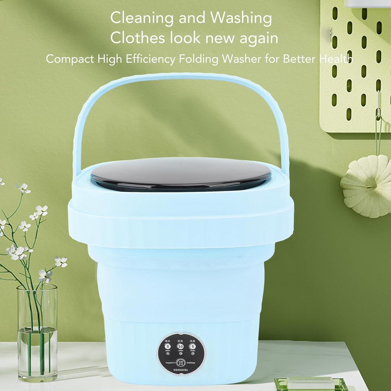 Portable Washing Machine 6L Foldable IPX4 Waterproof Mini Laundry Washer, Portable Travel Apartment Washer Mini Foldable Washer (US Plug)(Blue)