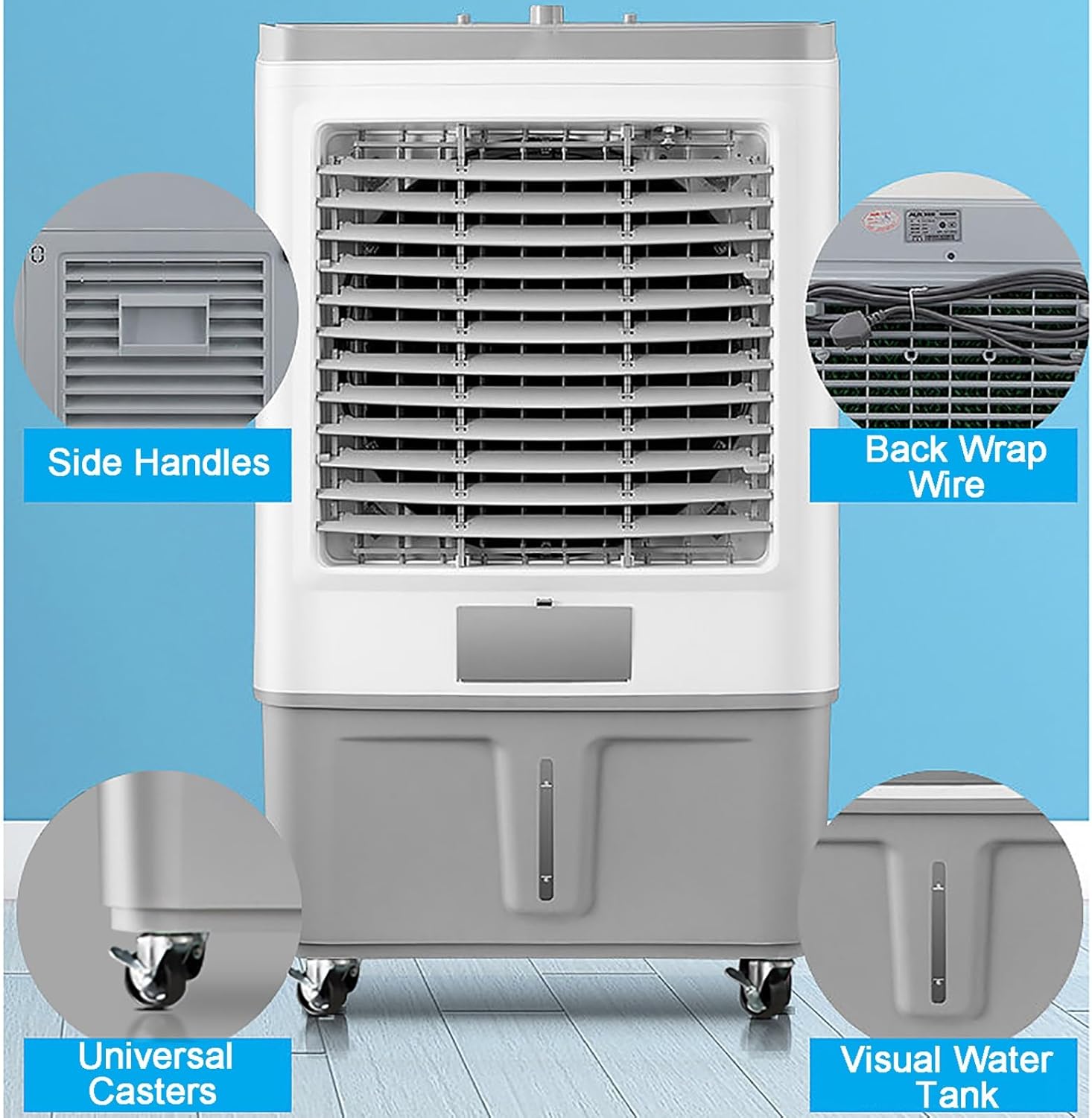 7.9 Gal Portable Swamp Cooler, 3-in-1 Evaporative Air Cooler with Auto Oscillating, 3 Speeds, 12h Timer & 4 Ice Packs, Windowless Air Conditioner for Backyard, Garage, Patio, Indoor