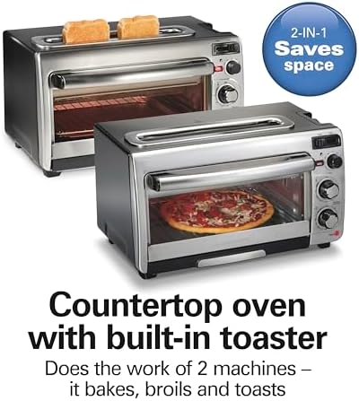 Hamilton Beach 2-in-1 Countertop Toaster Oven and Long Slot 2 Slice Toaster, 60 Minute Timer and Automatic Shut Off, Shade Selector, Stainless Steel (31156)