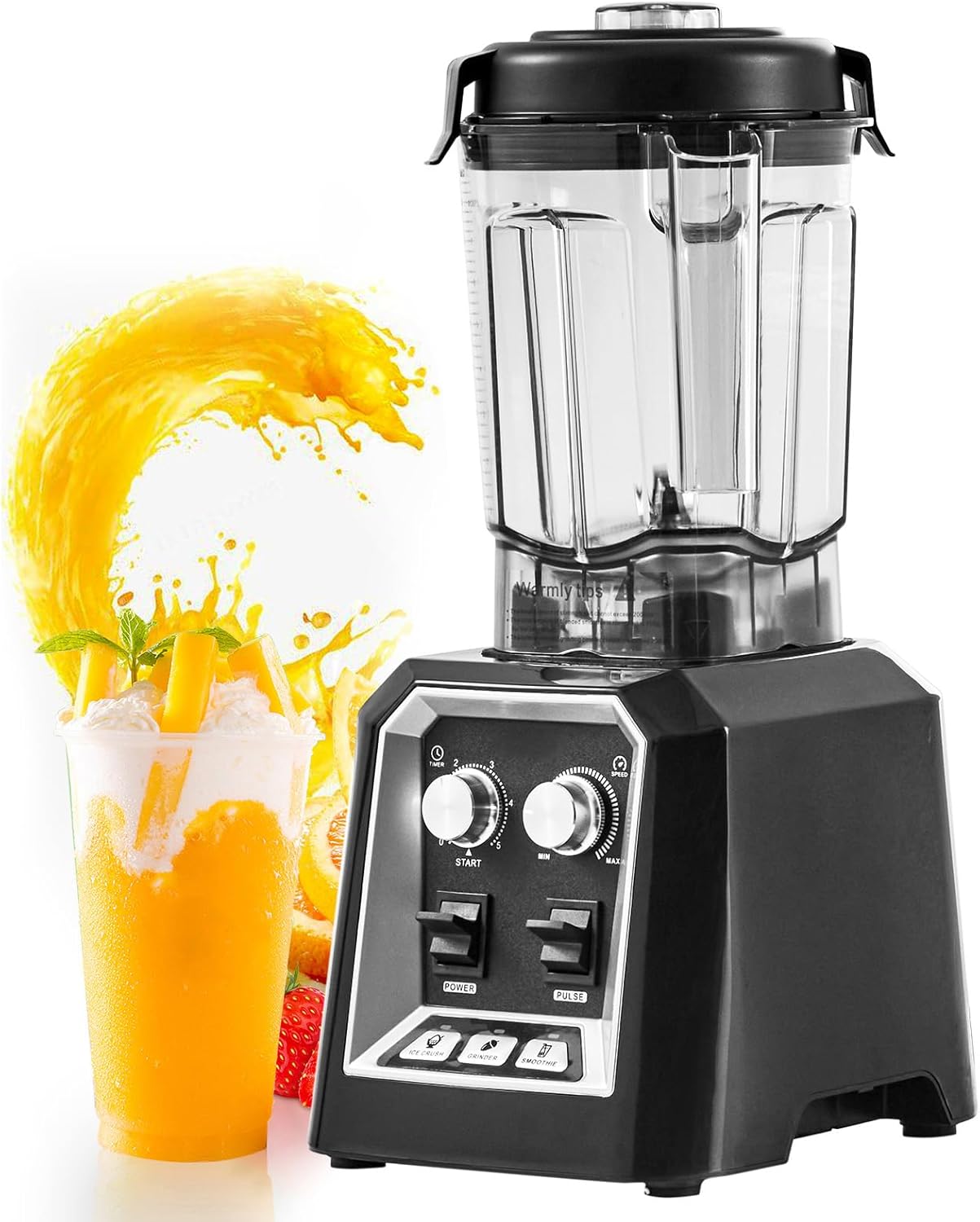 Happybuy Professional Blender, Commercial Countertop Blender with 68oz Plastic Jar, Stainless Steel, 3 Functions for Frozen Drinks, Shakes, Smoothies, Puree & Ice Crushing ，Black