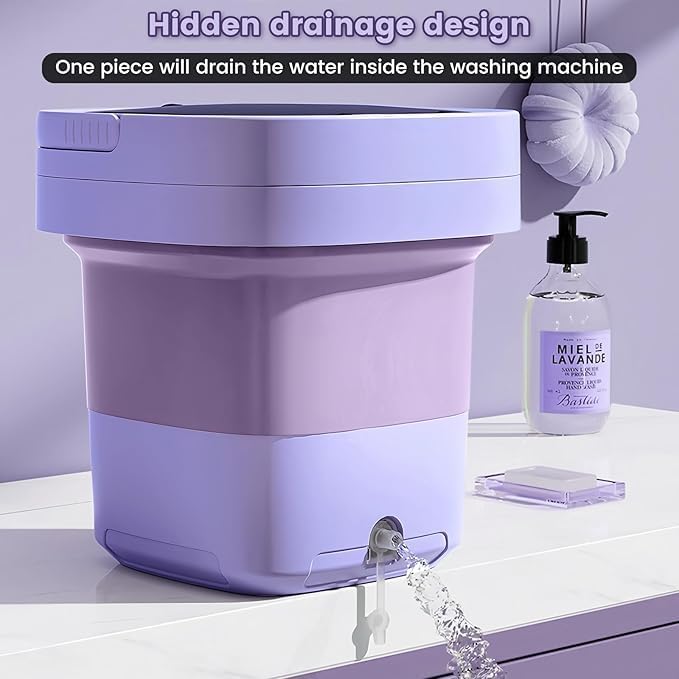 Portable washing machine,17L large capacity foldable washing machine, underwear mini washing machine, socks, travel washing machine suitable for camping trip laundry apartment (purple)