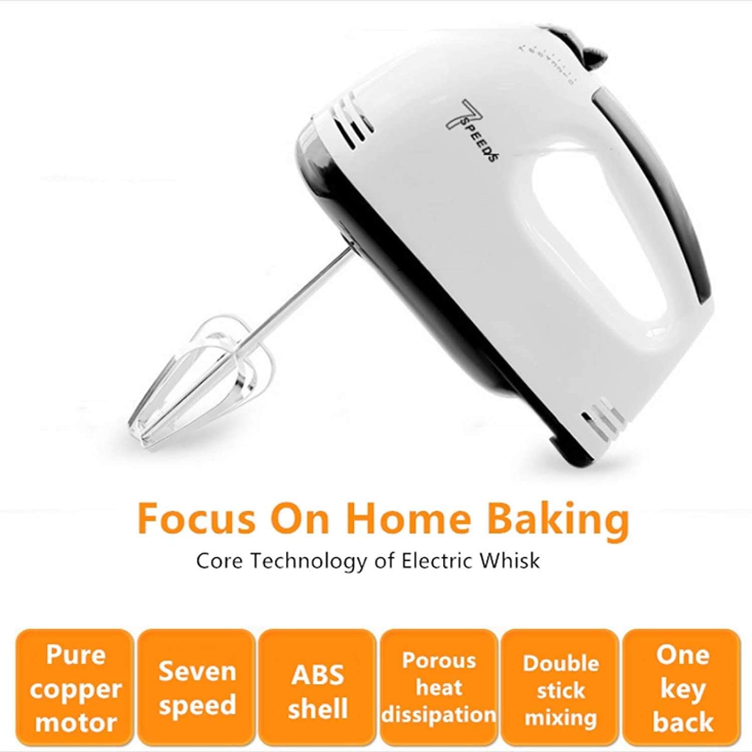 KouRy Multifunctional Electric Whisk Double Stick Configuration Seven Speed Adjustable Hand-Held Egg White Cream Mixer Small Baking Kitchen Appliances (White)