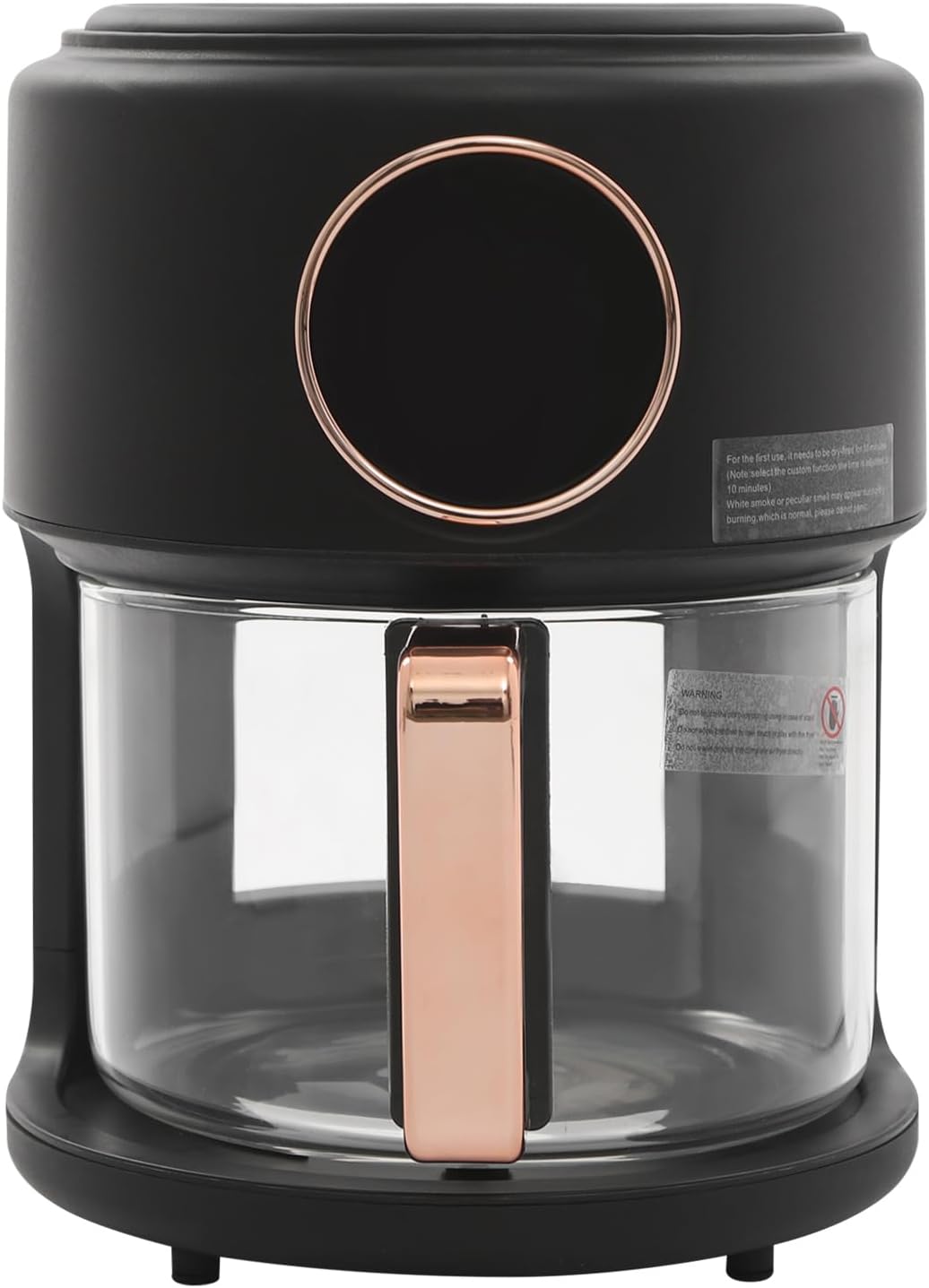 Glass Air Fryer 6-IN-1 3.8QT Air Fryer with Transparent Glass Fry Bowl Temperature Control 80℃-200℃ Adjustable Temp 60 Min Timer for Steak Fries Chicken (Black)