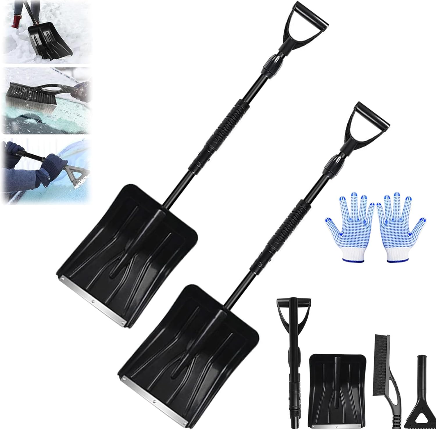 Aluminum Snow Shovel, Rapidgrip Foldable Snow Brush– Ergonomic, Lightweight Compact, 3-in-1 Winter Snow Removal Tool Set, Clears Cars and Driveways with, Less Effort Fast (2*Style-B)