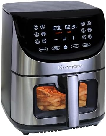 Kenmore Air Fryer - Aerogrill, Non-Stick Frying Basket, French Fry, Digital Touch Screen, 12 Presets, Freidora Eléctrica, Countertop Cooking Kitchen Appliance, Stainless Steel, 8 Quart Black