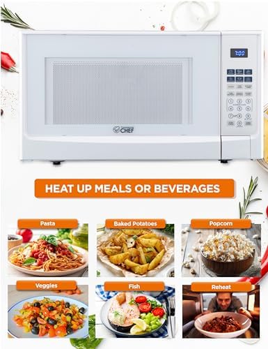 COMMERCIAL CHEF 1.4 Cubic Foot Microwave with 10 Power Levels, Small Microwave with Push Button, 1100 Watt Microwave with Digital Control Panels, Countertop Microwave with Timer, White