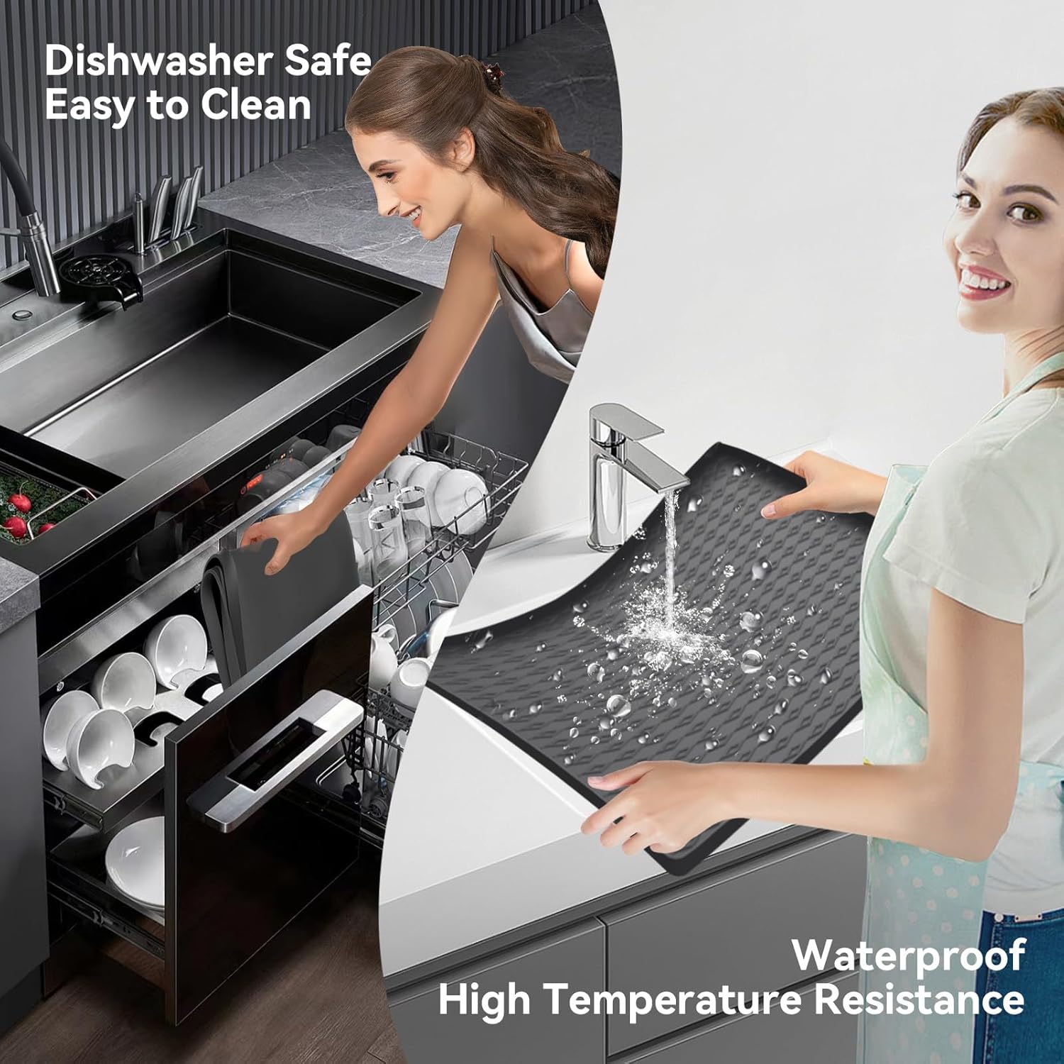 2 PCS Washer and Dryer Covers for the Top, Non-Slip Silicone Washer Dryer Countertop Protector Mat, Waterproof Dust Washing Machine Cover Protector Pad for Laundry Room & Kitchen, 25.6 x 23.6 Inch