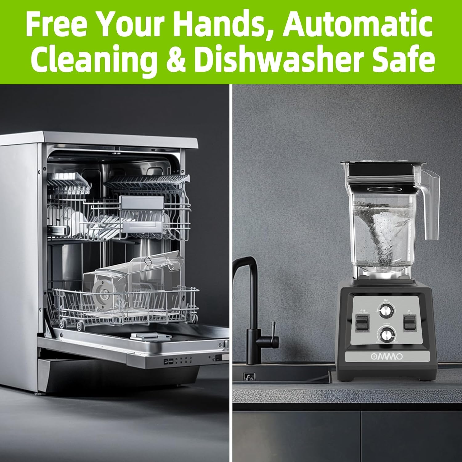 OMMO Blender for Smoothies: 1800W Peak Blenders for Kitchen, 68oz BPA-Free Pitcher, Timer & Speed Control, 6 Stainless Steel Blades, Dishwasher Safe Blender for Ice Crush/Smoothies/Frozen Drinks/Grey