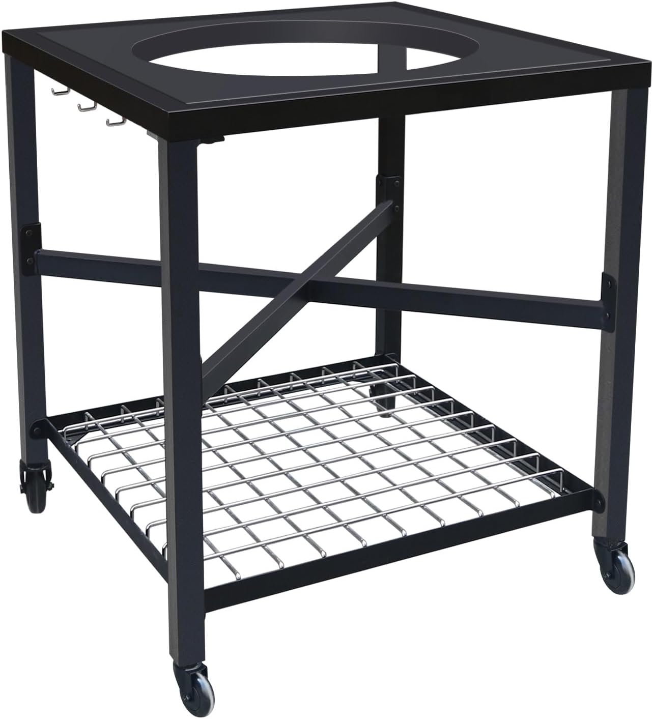 CANDANA Modular Nest Frame for Large Big Green Egg, Rolling Cart for Big Green Egg Large Table Nest Frame Kamado Joe Grill Stand with Wheel Stainless Steel Outdoor Grilling Accessory